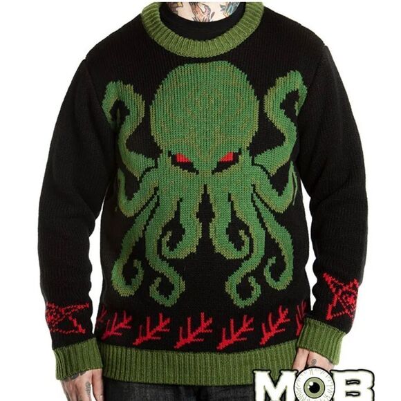 Middle Of Beyond Cthulhu Lovecraft Holiday Crewneck Black Sweater Unisex Large - Picture 4 of 4